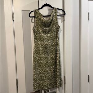 Title Nine Olive Green Patterned Cowl Midi Dress